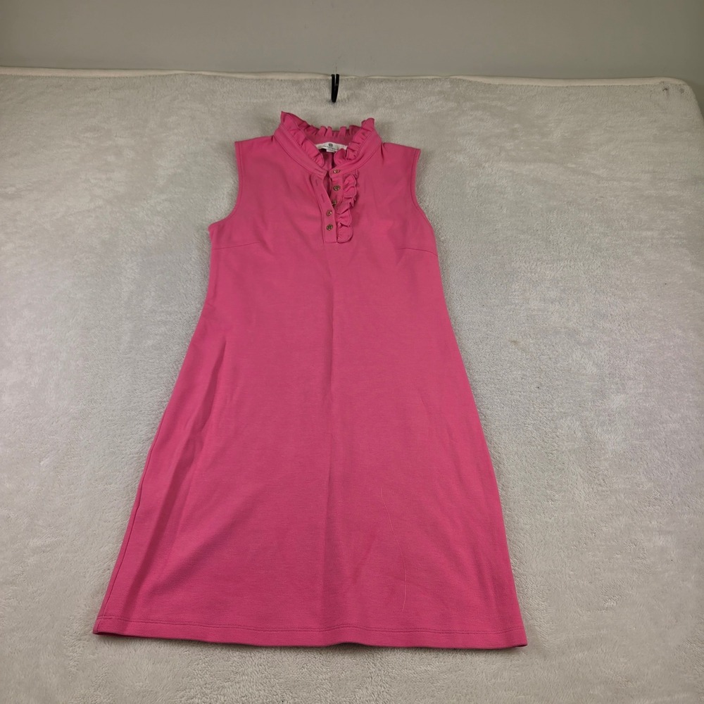 Jean-Pierre Klifa Pink Ruffle Neck Sleeveless Pique Shift Dress Medium